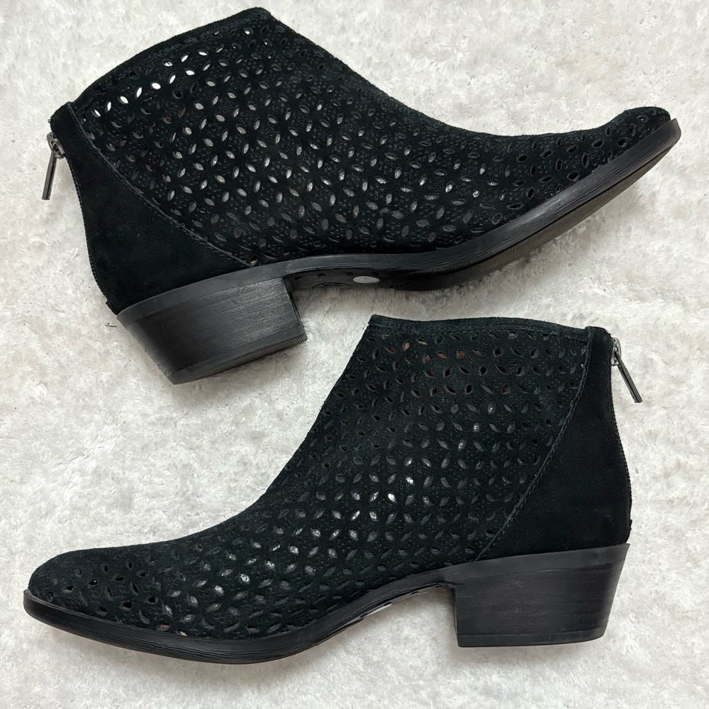 Lucky Brand Black Perforated Suede Ankle Booties Size 8.5 EUC